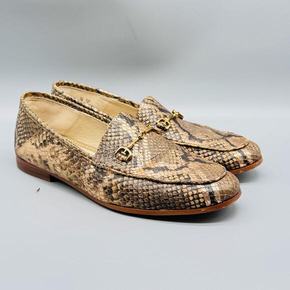 Sam Edelman Shoes Women 7 Brown Leather Loraine Horsebit Loafer Snake Print Flat - Picture 2 of 13